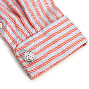 Mancuernillas Redondas de Cobre Plateado con Diamantes Blancos de Lujo de Alta Calidad en Oferta - Product Image 2