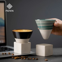FENN Nouveau Design 120/170ml Tasse à café, latte, thé et expresso en céramique et argile, style rétro vintage, forme entonnoir, en poterie rustique et porcelaine