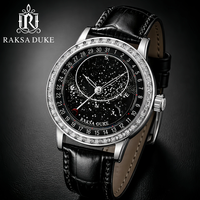 Montre pour homme avec logo personnalisé, ciel étoilé, montre mécanique automatique de luxe, fournisseur d'usine OEM, bracelet en cuir, montre sertie de diamants