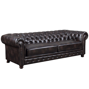 Juego de Sofás de Dos Plazas Estilo Clásico Europeo, Muebles de Cuero PU Genuino con Estructura de Madera Sólida, Sofá Chesterfield - Product Image 1