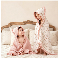 Handuk Bayi Berkerudung Katun Muslin 100% Grosir, Handuk Mandi Kain Kasa Bermotif Bunga Lucu, Lembut dan Menyerap Air, Handuk Bayi Perempuan Berkerudung