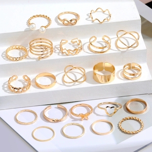 Juego DE ANILLOS DE APERTURA geométrica Ins Boutique-Anillos de aleación de moda para mujer, joyería apilable minimalista para el estilo diario - Product Image 1
