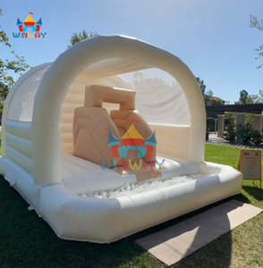 Château gonflable minimaliste blanc et beige, élégant château de saut pour enfants, équipement de divertissement intérieur et extérieur - Product Image 1