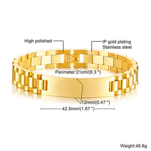 DAIHE moda 316l Acero inoxidable alto pulido impermeable brazalete 18K chapado en <span class=keywords><strong>oro</strong></span> pulsera <span class=keywords><strong>grabada</strong></span> para <span class=keywords><strong>hombre</strong></span> - Product Image 2