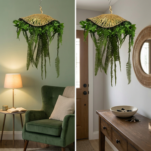 Maceta Colgante Artificial con Forma de Helecho y Tapa Decorativa de Mimbre, Follaje Verde, para Decoración del Hogar, Jardín o Balcón - Product Image 5