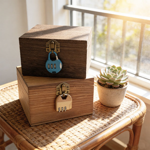 Caja de Almacenamiento de Madera Maciza con Tapa Abatible y Cerradura de Combinación, Caja Rectangular para Joyas, Embalaje General, 8.9 cm de Alto - Product Image 1