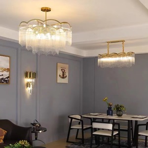 Lustre de plafond moderne en cristal de luxe, cuivre et or, éclairage suspendu à LED rectangulaire pour hall d'entrée d'hôtel, salle à manger - Product Image 5