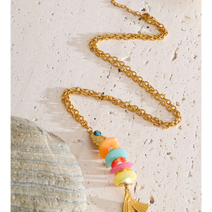 JINYOU 5812 Collana Lunga Boho <span class=keywords><strong>in</strong></span> Acciaio Inossidabile con Ciondolo a Lisca di Pesce, Charm a Forma di Pesce con Fetta di <span class=keywords><strong>Resina</strong></span> Colorata, Collana a Catena per Maglione - Product Image 5