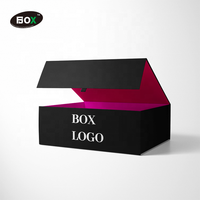 Grandes Boîtes d'Emballage Cadeau pour Perruques, Noires de Luxe, avec Logo Personnalisé, Couvercle à Rabat Magnétique et Doublure en Satin Rose Joli