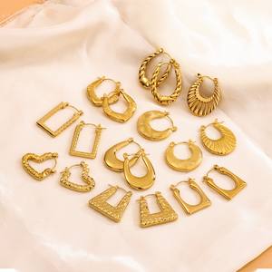 Pendientes de Joyería Fina de Acero Inoxidable <span class=keywords><strong>con</strong></span> Diseño Geométrico Simple, Chapados en Oro de 18k, Juego de Pendientes de <span class=keywords><strong>Aro</strong></span> Gruesos Exagerados - Product Image 1