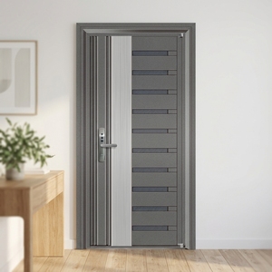 Porte d'entrée principale extérieure en alliage d'aluminium à grain de bois, à âme pleine, étanche, insonorisée, antivol, personnalisable pour villa - Product Image 3
