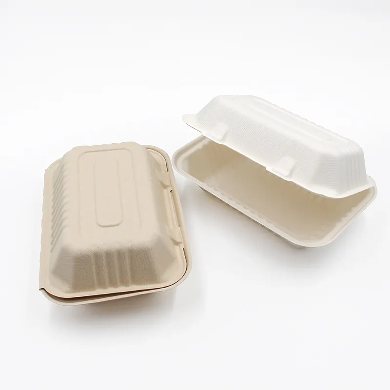 Fiambrera biodegradable de bagazo de caña de azúcar, fiambrera de bagazo, caja de comida de 9 "x 6"