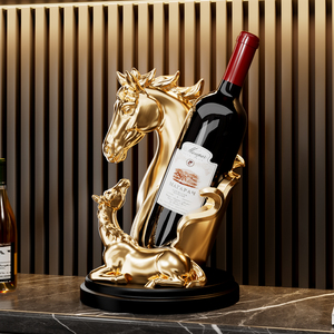 Estante para Botellas de Vino con Escultura de Caballo Dorado, Soporte Decorativo de Lujo para Sala de Estar, Decoración de Bar en Casa - Product Image 1