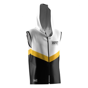 Haut de sport sans manches à capuche pour homme, idéal pour la boxe, le MMA, la gym, l'échauffement et l'entrée sur le ring, coupe ajustée, vêtement personnalisé - Product Image 5
