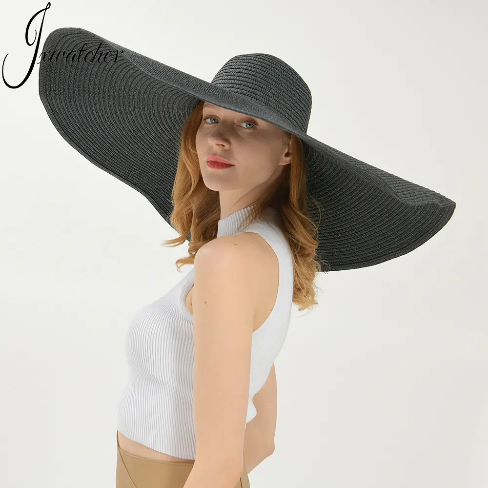 Wholesale Elegant Wide Brim Big Large Paper Sun Hat Plain Outdoor Sombreros Summer Beach Floppy Oversized Straw Hats for Women