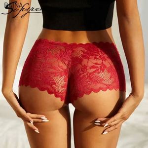Culottes sexy taille basse pour femmes, couleur unie, dentelle transparente, grande taille, sous-vêtements respirants - Product Image 2