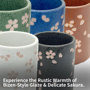 Vajilla de Cerámica con Diseño Icónico de Sakura, Textura de Piedra, Juego de Tazas de Té Japonesas Únicas para Hotel - Product Image 2