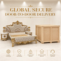 Ensemble de meubles de chambre à coucher de style européen, lit double en bois sculpté de style baroque royal avec tête de lit