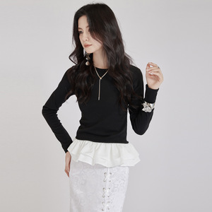 Camicie da donna in stile balletto a <span class=keywords><strong>maniche</strong></span> <span class=keywords><strong>lunghe</strong></span> con bottoni retrò in pizzo e camicette e top da donna in cotone nero - Product Image 6