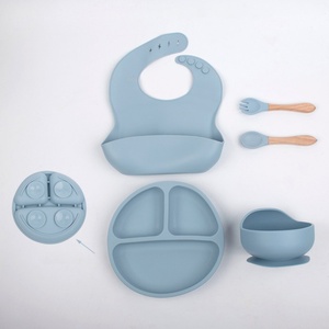 Baby Feeding Weaning Supplies Toddler Bib Cup <b>Divided</b> Plate Bowl Spoons Anti Slip Suction Cup Design Food Feeding Set - Product Image 6
