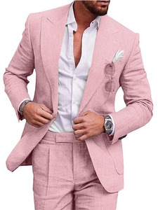 Costume en <span class=keywords><strong>lin</strong></span> pour <span class=keywords><strong>homme</strong></span>, ensemble de costume 2 pièces pour mariage d'été, veste décontractée à revers en pointe, pantalon, tenue de plage pour <span class=keywords><strong>homme</strong></span> - Product Image 6