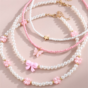 Ensemble <span class=keywords><strong>de</strong></span> 4 colliers faits à la main pour filles, papillon, cœur, <span class=keywords><strong>fleur</strong></span>, perle et perles, ensemble <span class=keywords><strong>de</strong></span> colliers pour enfants, adolescents, meilleur cadeau d'<span class=keywords><strong>amitié</strong></span> pour les amis - Product Image 6