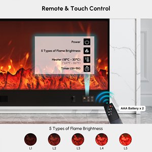 Cheminée électrique <span class=keywords><strong>en</strong></span> bois d'ingénierie moderne AJUNION, support <span class=keywords><strong>TV</strong></span>, chaleur réglable, luminosité de la flamme personnalisable avec télécommande - Product Image 4