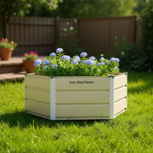 Fioriera in Acciaio Avorio 50.79 X 50.79 X 17.72 Pollici, Vaso Quadrato da Giardino per Esterni, Design Moderno e Minimalista - Product Image 2