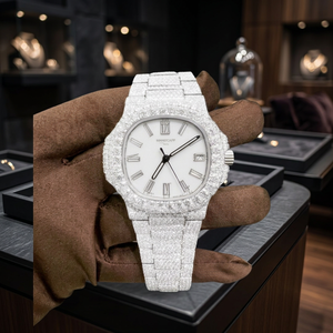 Montre unisexe Hip Hop en acier inoxydable avec cadran en verre, bracelet à fermoir, sertie de moissanite VVS1 en or blanc, résistante à l'eau 10 bars - Product Image 3