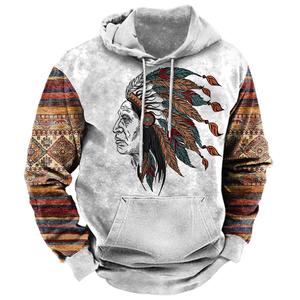 Venta al por mayor 2025 otoño estilo occidental azteca impreso gimnasio deportes sudaderas con capucha de talla grande de los hombres de manga larga de ganchillo sólido Suelto - Product Image 2