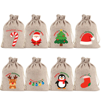 Sac en toile de jute à motif de Noël 13x18cm, logo personnalisable, cordon de serrage en nylon, sac en lin, pochette cadeau, idéal pour bonbons de Noël, fête, jouets