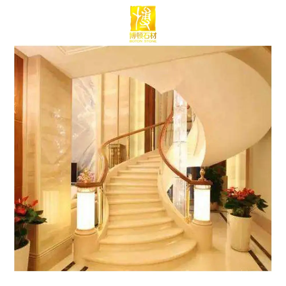 BOTON STONE Natural Stone Hot Sell Beautiful Crema Marfil Marble Stair Staircase Design Marble Staircase