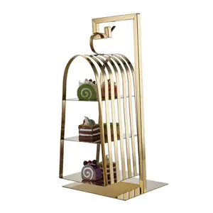 New design 3 tier gold birdcage cake stand stainless steel buffet display snack stand catering restaurant sweets dessert rack