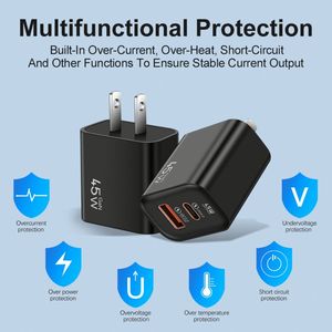 Portable 45w <b>Type</b> <b>C</b>+USB a Fast Charging Block Cell Phone Wall Charger <b>Adapter</b> for Phones - Product Image 5
