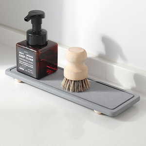 Panier d'évier à séchage instantané Organisateur d'évier de cuisine Séchage rapide <span class=keywords><strong>Plateau</strong></span> d'évier en pierre de terre de diatomées Porte-éponge Porte-savon - Product Image 5