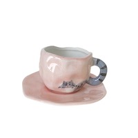 Mug en céramique peint à la main MSH Blue Cat, mug à café en céramique sculpté à la main avec un chat mignon