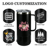 Vaso Térmico Inteligente de Acero Inoxidable de 14oz Personalizable con Pantalla Digital, Asa y Altavoz Inalámbrico para Música