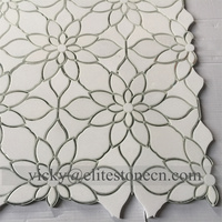 Fabrikdirekt Günstiger Preis Mosaikfliesen Marmor Grau und Weiß Blumen Laser-Cut Marmor-Mosaikfliesen Wasserstrahl Thasos Designs