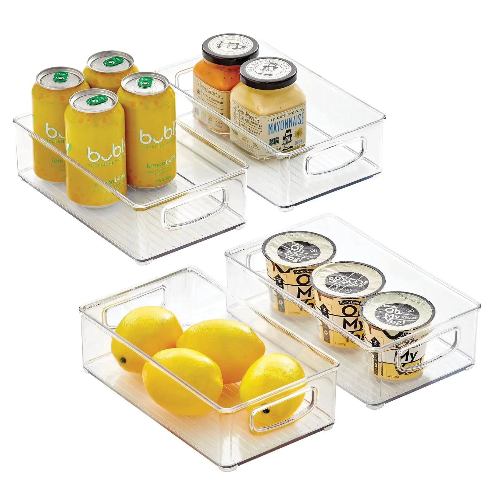4 Pack Plastic Kitchen Pantry Cabinet Organizer Refrigerator Organizer Freezer Food Storage Bins with Handles