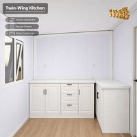 Maison mobile HeYing, conteneur de 20 pieds, structure blanche, revêtement en bois grainé, véranda extensible à double aile, imperméable, bureau moderne