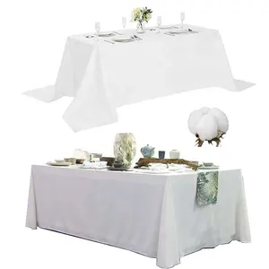 可定制纯棉质感240gsm耐用宴会会议矩形白色桌布4英尺6英尺8英尺