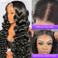 Rambut Asli Murah Tanpa Proses, Model Ocean Wave Curl, Tanpa Lem, Closure HD Lace 4x4, Loose Deep Wave, Full Lace Frontal 13x4, Wig Rambut Manusia