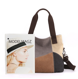 Vintage <b>Canvas</b> Tote <b>Bag</b> Contrast Color Block Shoulder Handbag <b>Large</b> Capacity Shopping Travel <b>Bag</b> for Women - Product Image 3
