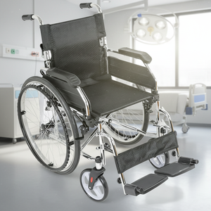 C910 स्टील क्रोमड फ्रेम फोल्डेबल बैकरेस्ट डिचेबल पु आर्मरेस्ट स्टील कार्यात्मक मैनुअल व्हीलचेयर - Product Image 4