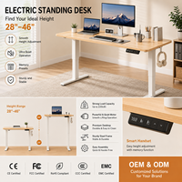 Bureau debout électrique intelligent, moderne, durable et ergonomique, réglable en hauteur, 40x24 pouces, pour bureau à domicile, avec 2 crochets, en érable