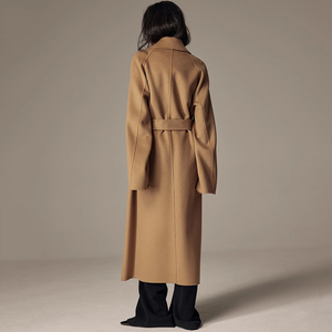 Weshallo Tùy Chỉnh Đôi Phải Đối Mặt Dài Áo Khoác Len Mùa Đông Sang Trọng Cashmere Len Áo Khoác Phụ Nữ Với Vành Đai - Product Image 2