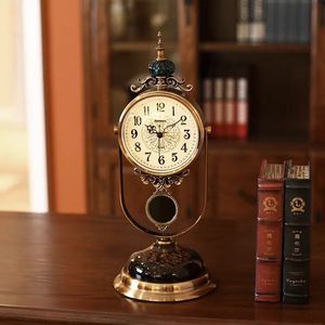 European Retro Table <b>Clock</b> Circular <b>Battery</b> Operated Hourly Chiming Living Room Bedroom Desktop Decor - Product Image 1