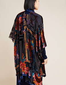 Jiyun <span class=keywords><strong>Kimono</strong></span> en velours burnout pour femmes <span class=keywords><strong>Cardigan</strong></span> extra long pour dames couvrir avec pompon fleur noire sans pompon - Product Image 1