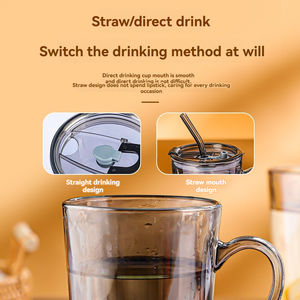 450ml Glass with Handle High Appearance Level Office Home <b>Drinking</b> <b>Cup</b> Ins air <b>Straw</b> <b>Cup</b> Coffee <b>Cup</b> - Product Image 3