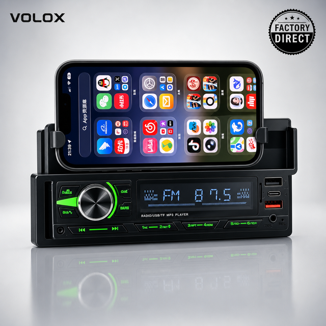 Integrated Phone Holder Car MP3 Player - Type-C Fast Charging - V5.0 Bluetooth Stereo - 4x25W High Power Audio System
